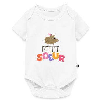 petite soeur cadeau famille chasseur sanglier - Body à manches courtes Premium Bébé - blanc - Devant