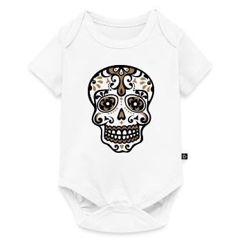 Crâne mexicain, motif floral - Dias de Los Muertos - Body à manches courtes Premium Bébé - blanc - Devant