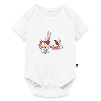 Buntes Einhorn Hase Häschen Kaninchen Brunch Essen - Baby Premium Kurzarmbody - Weiß - Vorne