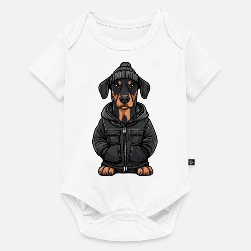 Doberman chien dessin animé - Body à manches courtes Premium Bébé - blanc