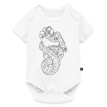 Die Hand einer Frau hält eine Blumenschlange - Baby Premium Kurzarmbody - Weiß - Vorne