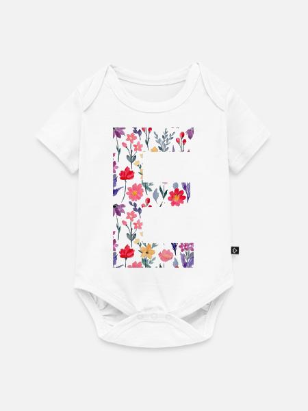 Personalisierter Blumenbuchstabe E - Geschenkidee - Baby Premium Kurzarmbody - Weiß