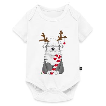Bobtail Hund mit Zuckerstange und Rentier Geweih - Baby Premium Kurzarmbody - Weiß - Vorne