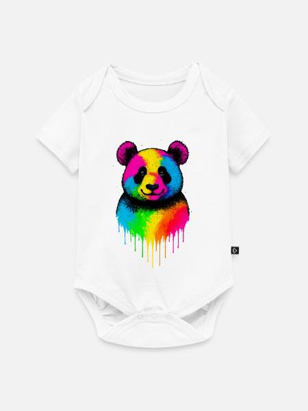 Regenbogen Panda Tropfende Kunst - Baby Premium Kurzarmbody - Weiß