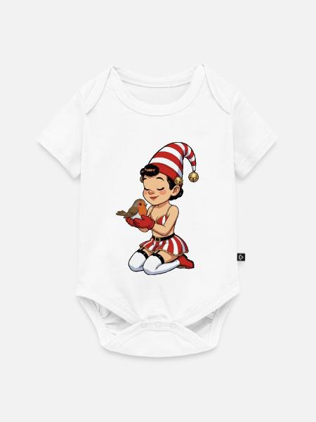 Gnom-Mädchen mit Rotkehlchen - Baby Premium Kurzarmbody - Weiß