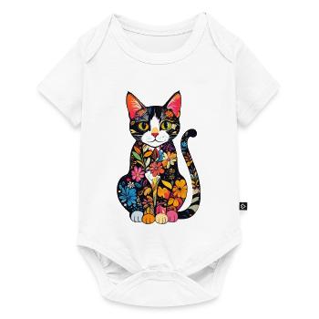 Explosion de couleurs du chat en fleurs - Body à manches courtes Premium Bébé - blanc - Devant