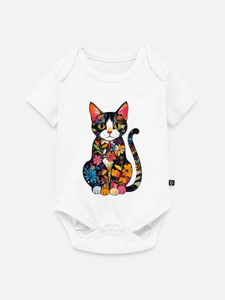 Blütenkatze Farbexplosion - Baby Premium Kurzarmbody - Weiß
