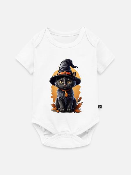 Halloween-Katz mit Hexenhut - Baby Premium Kurzarmbody - Weiß