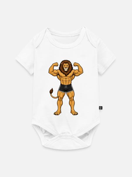 Löwe als Bodybuilder - Baby Premium Kurzarmbody - Weiß