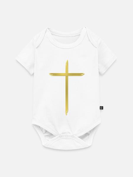 Goldenes Kreuz Pinselstrich - Baby Premium Kurzarmbody - Weiß