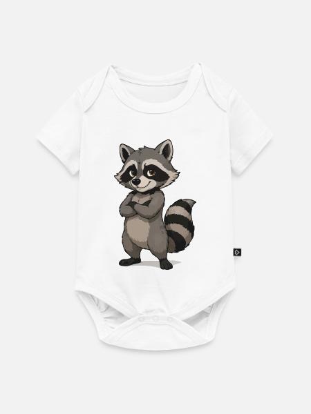 Selbstbewusster Waschbär Cartoon - Baby Premium Kurzarmbody - Weiß