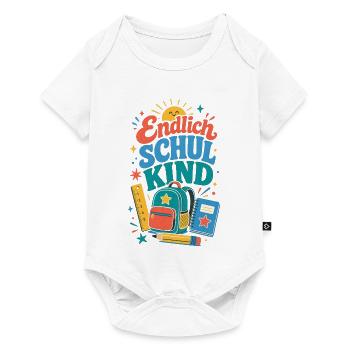 Endlich Schulkind – bunte Schultasche - Baby Premium Kurzarmbody - Weiß - Vorne
