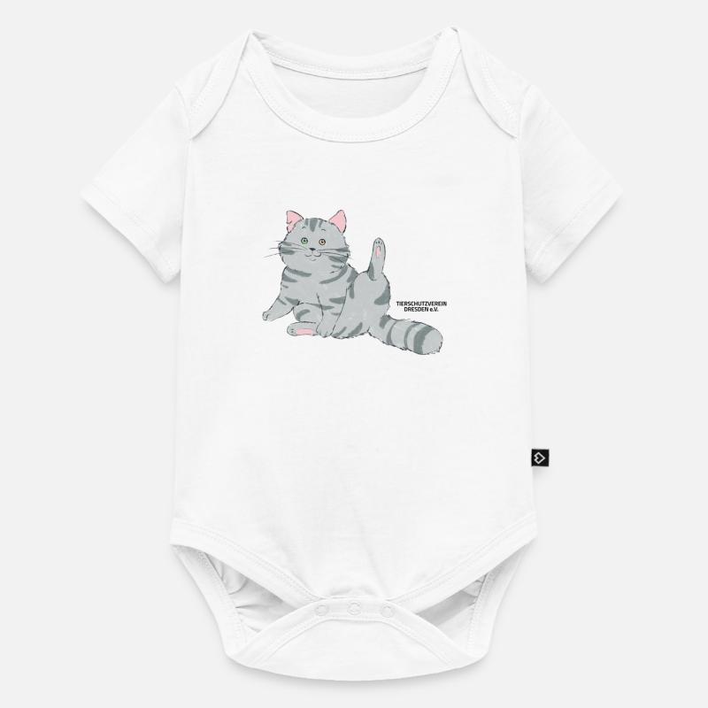 🐾 Grau getigerte Katze🐱 - Baby Premium Kurzarmbody - Weiß