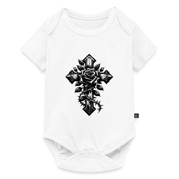 Rose mit Dornen auf elegantem Kreuz - Baby Premium Kurzarmbody - Weiß - Vorne