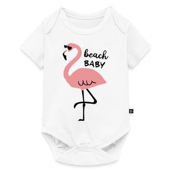 Flamingo with sunglasses and saying beach baby - Baby Premium short-sleeve bodysuit - white - Front
