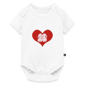 Pink bunnies in love on a red heart - Baby Premium short-sleeve bodysuit - white - Front