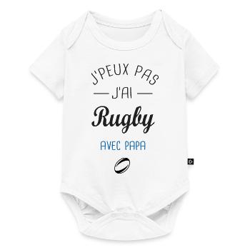 J'peux pas j'ai Rugby avec papa papa et fils - Body à manches courtes Premium Bébé - blanc - Devant
