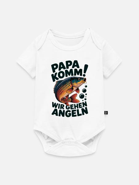 Papa komm wir gehen Angeln! Springender Karpfen - Baby Premium Kurzarmbody - Weiß