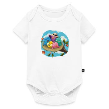 Fröhliches Vogelnest voller Vogel-Kinder und -Baby - Baby Premium Kurzarmbody - Weiß - Vorne