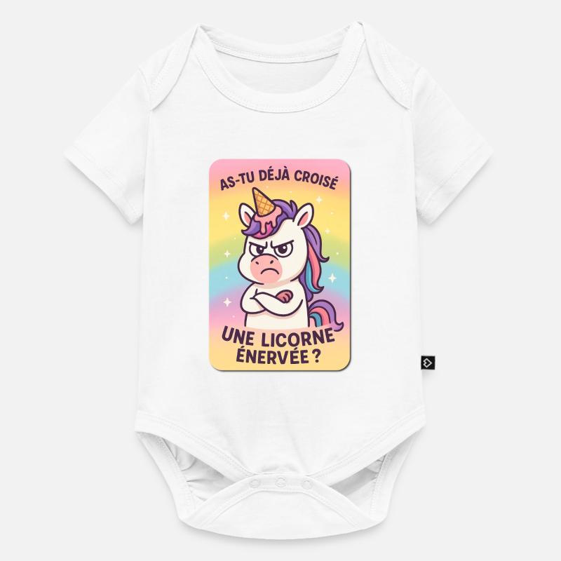 licorne énervée - Body à manches courtes Premium Bébé - blanc