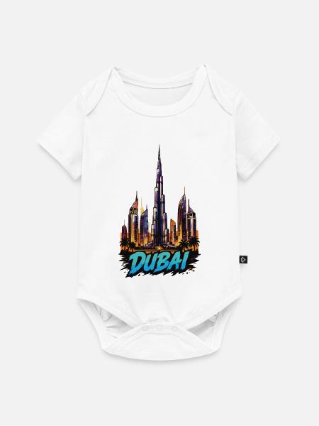 Dubai Skyline Neon-Effekt - Baby Premium Kurzarmbody - Weiß