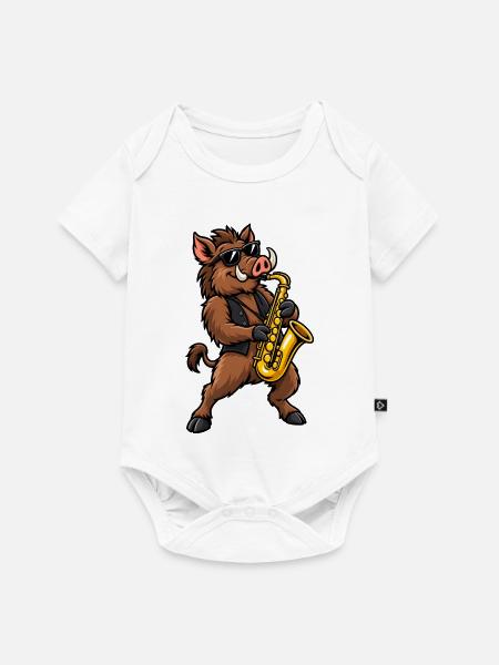 Wildschwein mit Saxophon - Baby Premium Kurzarmbody - Weiß