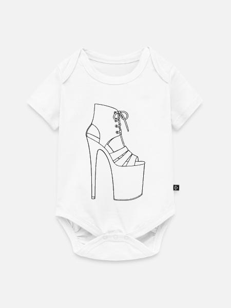 Pole Dance Heel: Schnür-Platform-Stiletto - Baby Premium Kurzarmbody - Weiß