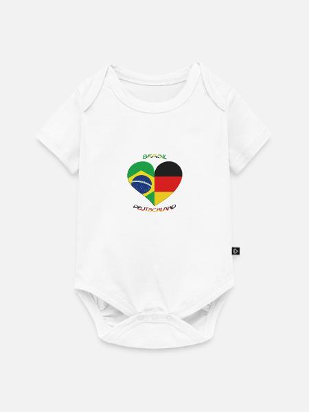 Flaggenherz Brasilien Deutschland - Baby Premium Kurzarmbody - Weiß