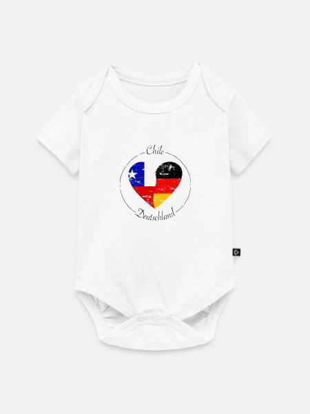 Flaggenherz Deutschland Chile Flagge - Baby Premium Kurzarmbody - Weiß