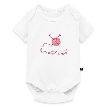 Wollknäuel mit Nadeln / wool n knitting needles ( - Baby Premium Kurzarmbody - Weiß - Vorne