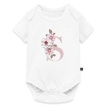 S Buchstabe mit Blumen 3D Effekt - Baby Premium Kurzarmbody - Weiß - Vorne