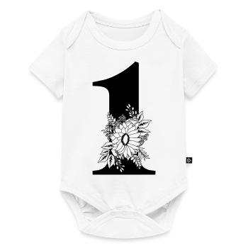 Nummer 1 Schwarze Blumen - 1. Blumenjubiläum - Baby Premium Kurzarmbody - Weiß - Vorne