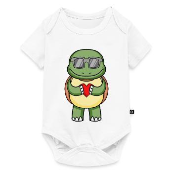 Tortue avec lunettes de soleil et cœur - Body à manches courtes Premium Bébé - blanc - Devant