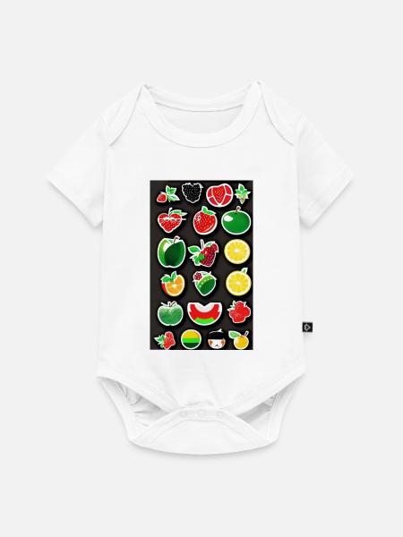 Neonfarbene Fruchtaufkleber - Baby Premium Kurzarmbody - Weiß