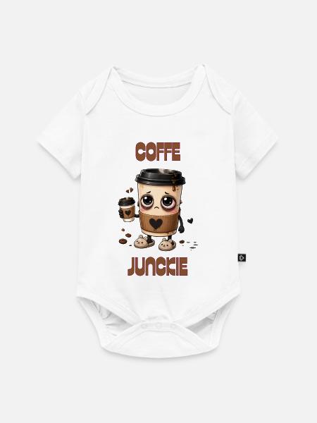 Kaffeejunkie Becher Cartoon - Baby Premium Kurzarmbody - Weiß