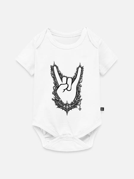 Gothic Rockhand mit Schädelrahmen - Baby Premium Kurzarmbody - Weiß