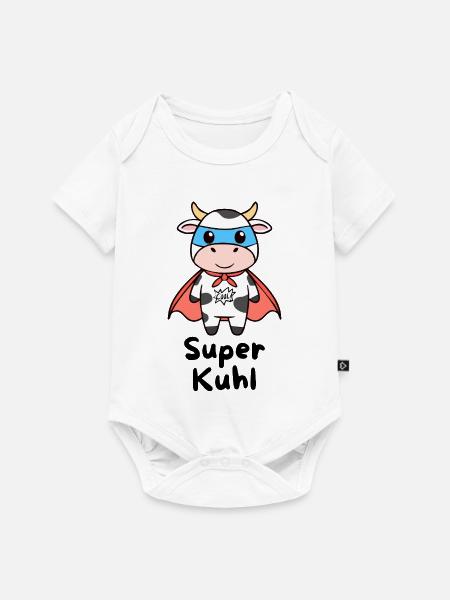 Super Kuhl – Superhelden Kuh - Baby Premium Kurzarmbody - Weiß