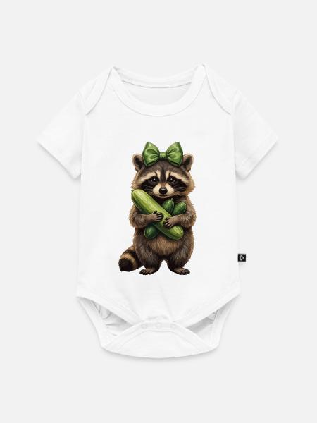 Waschbär mit Gurkenfreude - Baby Premium Kurzarmbody - Weiß