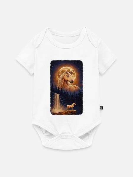 Mystisches Pferd Vollmond und Wasserfall - Baby Premium Kurzarmbody - Weiß