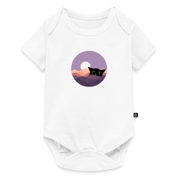 Chat drôle et mignon avec la lune en arrière-plan - Body à manches courtes Premium Bébé - blanc - Devant