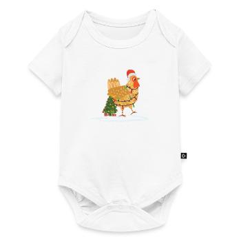 Poulet de Noël idiot avec chapeau de Père Noël et arbre - Body à manches courtes Premium Bébé - blanc - Devant
