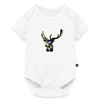 Deer DJ Brown Sticker Cool and Funny Music Animal - Baby Premium short-sleeve bodysuit - white - Front