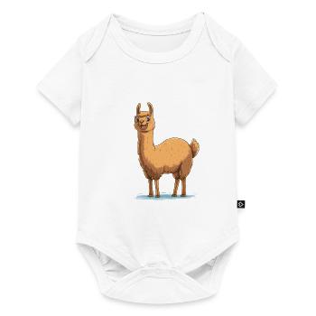 Happy Lama - Baby Premium Kurzarmbody - Weiß - Vorne