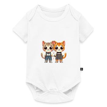 Two Cute Cat Friends Holding Hands - Baby Premium Kurzarmbody - Weiß - Vorne