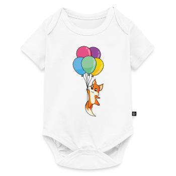 Le petit renard vole avec beaucoup de ballons colorés - Body à manches courtes Premium Bébé - blanc - Devant