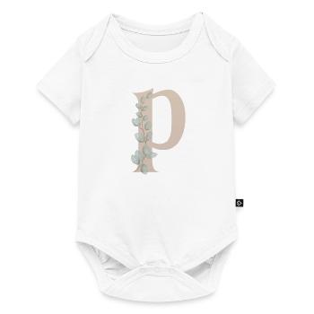 Buchstabe P mit Blumenranke | Vorname mit P - Baby Premium Kurzarmbody - Weiß - Vorne