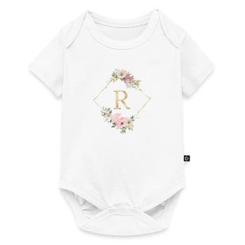 Personalisierbar Monogramm R Pastel Floral - Baby Premium Kurzarmbody - Weiß - Vorne
