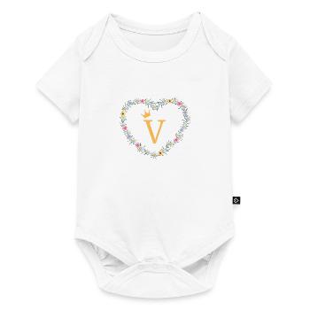 Buchstabe V, Monogramm, Herz, personalisierbar - Baby Premium Kurzarmbody - Weiß - Vorne