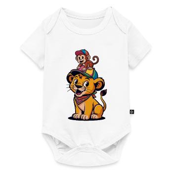 Cute Lion and Monkey – Best Friends Cartoon Style - Baby Premium short-sleeve bodysuit - white - Front