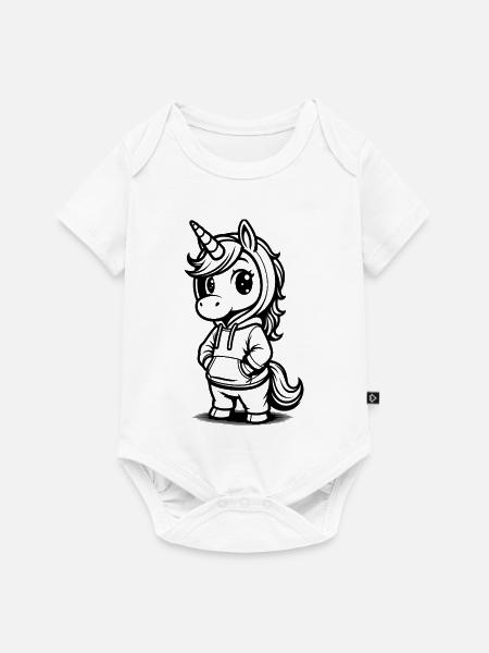 Chibi-Einhorn im Hoodie - Baby Premium Kurzarmbody - Weiß
